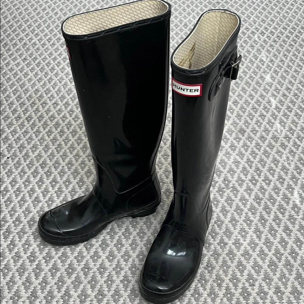 Hunter Glossy Black Rain Boots Tall Height